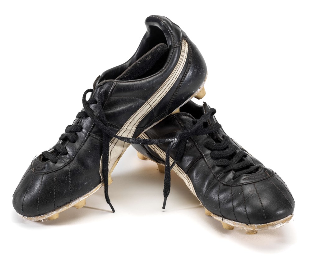 A pair of Diego Maradona Argentina Puma black match worn boots, circa 1986