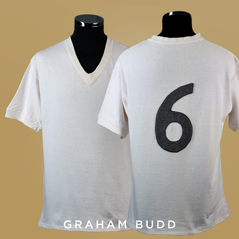 Duncan Edwards white No.6 England match worn short-sleeved shirt, 1955