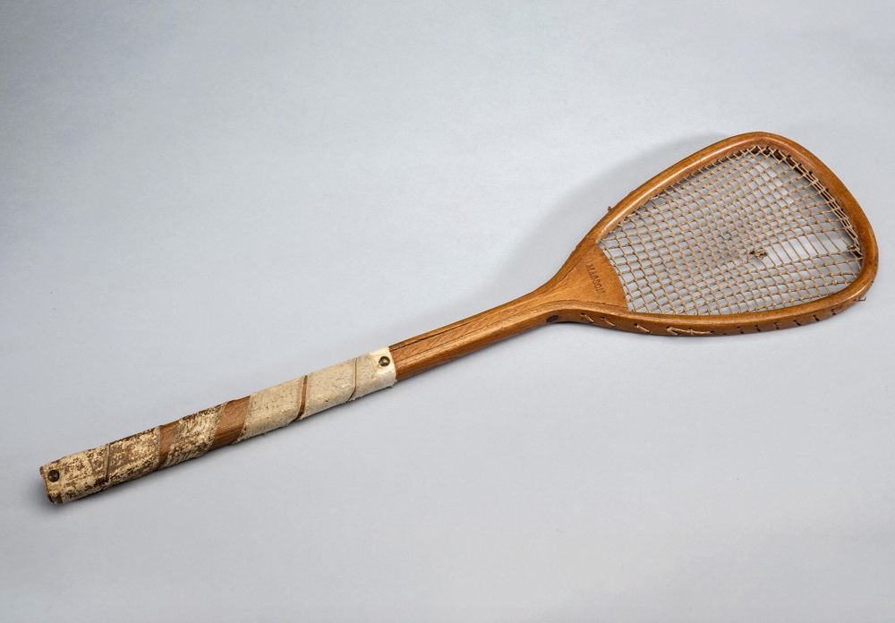 Rare demi-paume real tennis racquet from the 18th century dating to around the 1760s and stamped "MASSON", Antoine Henry Masson, paumier-raquetier (racquet maker) to King Louis XV of France